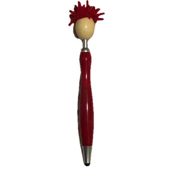 BOGO Mop Head Red Plastic Ballpoint Pen Stylus Screen Cleaner Smiling Face - Picture 3 of 5